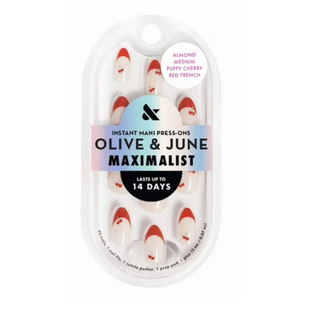 Olive & June Press‑On Nails – Maximalist– Puffy Cherry Red French-Almond- Medium